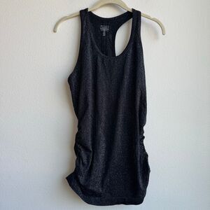 Athleta Speedlight Medium Glow Racerback Tank Top Black Sparkly Ruched Glitter